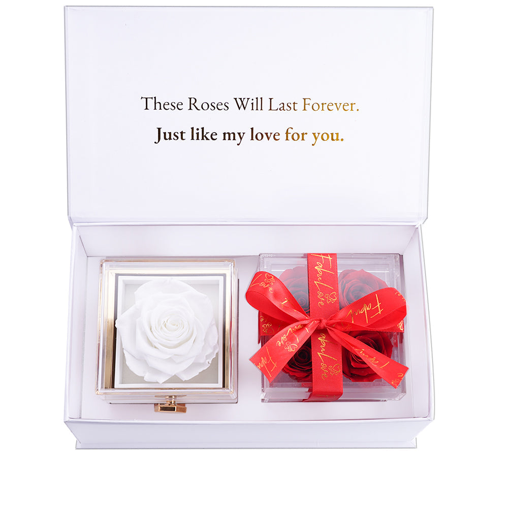 Eternal Rose Box Gift Bundle - W/ Engraved Necklace