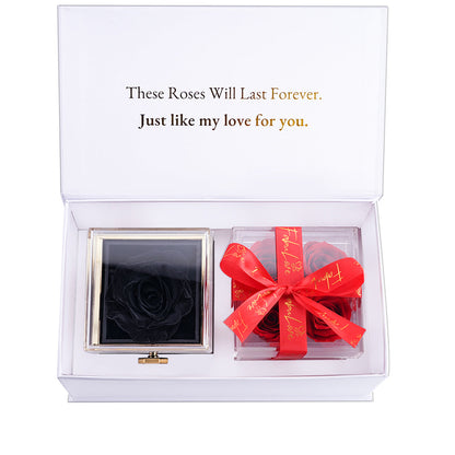 Eternal Rose Box Gift Bundle - W/ Engraved Necklace