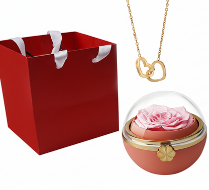 Eternal Rose Round Box - W/ Engraved Necklace & Real Rose