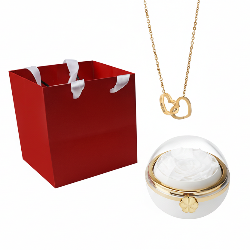 Eternal Rose Round Box - W/ Engraved Necklace & Real Rose