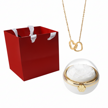 Eternal Rose Round Box - W/ Engraved Necklace & Real Rose